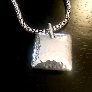 SILPADA Sterling Silver Popcorn Necklace and Hammered Puffed Square Pendant